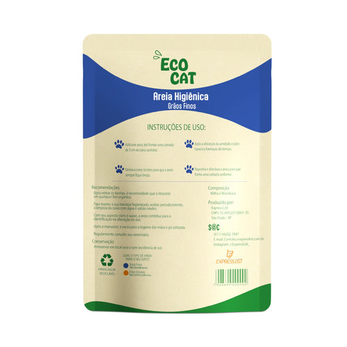 Areia Higiênica Eco Cat 🐱 Grãos Finos | 4kg – 💙🌿